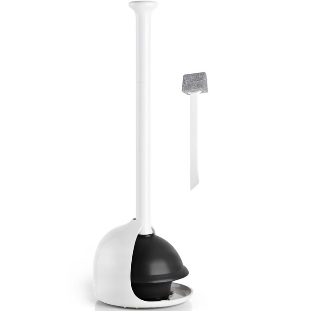 Desatascador Denvlex, resistente, con soporte, 48 cm, color blanco perla