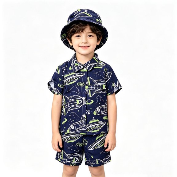 MEZZALL Boys Summer Short Sleeve Lapel Button Down Tops And Shorts Starry Print Casual Outfit Leisure Clothes Sets