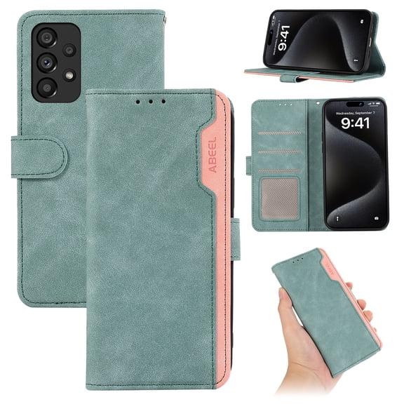 for Samsung Galaxy A52 5G Phone Case RFID Blocking PU Leather, [3 Credit Card Slots] Flip Folio Book Shockproof Holder Kickstand Case Women Men for Galaxy A52 5G Wallet Case Cover, Turquoiseblue