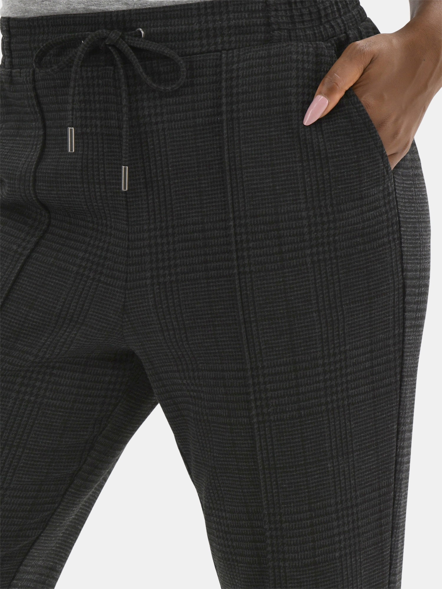 Time and Tru Women's High Rise Tapered Drawstring Pants with Pintuck, 27" Inseam, Sizes XS-XXL