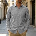 thumbnail image 2 of Linen Shirts for Men Long Sleeve, Casual Summer Button Down Shirt Tops, Fashionable Loose Breathable Solid Color, Grey l, 2 of 6
