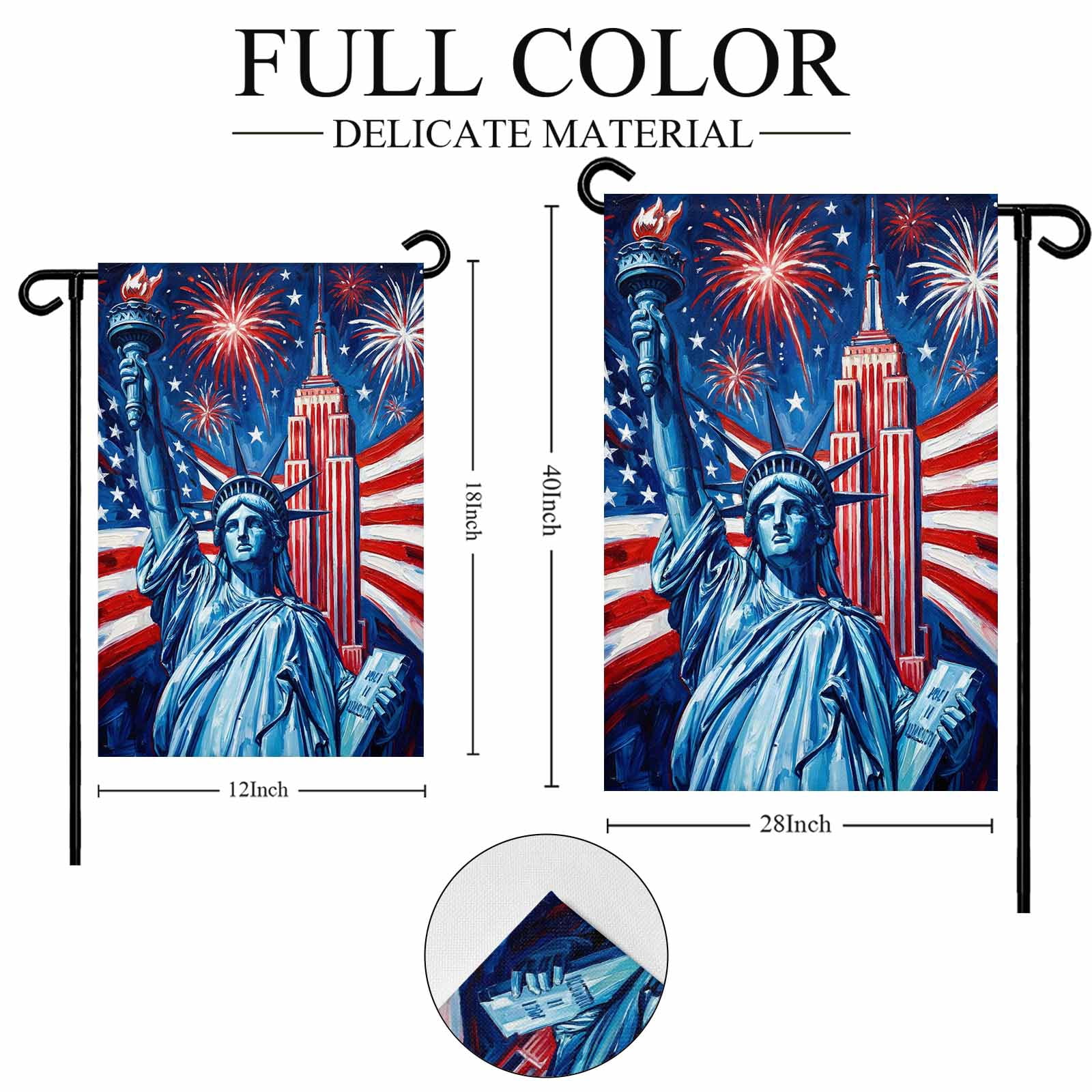 4th of July Garden Flags Statue of Liberty Garden Flag Double Sided Welcome Flag USA Flag Fireworks Cityscape Independence Day Yard Flags for Outdoor Lawn Porch Memorial Day Holiday Decor 28x40 Inch