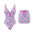 thumbnail image 2 of Pounoo Womens 2 Piece Swimsuits Sets Gingham Print V Neck One Piece Tie Front Skirt Summer Getaways Poolside Style Gift, 2 of 9