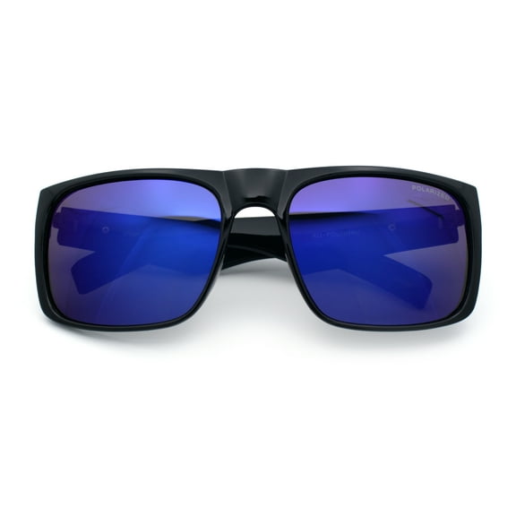Mens Kush Polarized Mirrored Classic Sport Horn Rim Plastic Rectangle Sunglasses Shiny Black - Blue Mirror