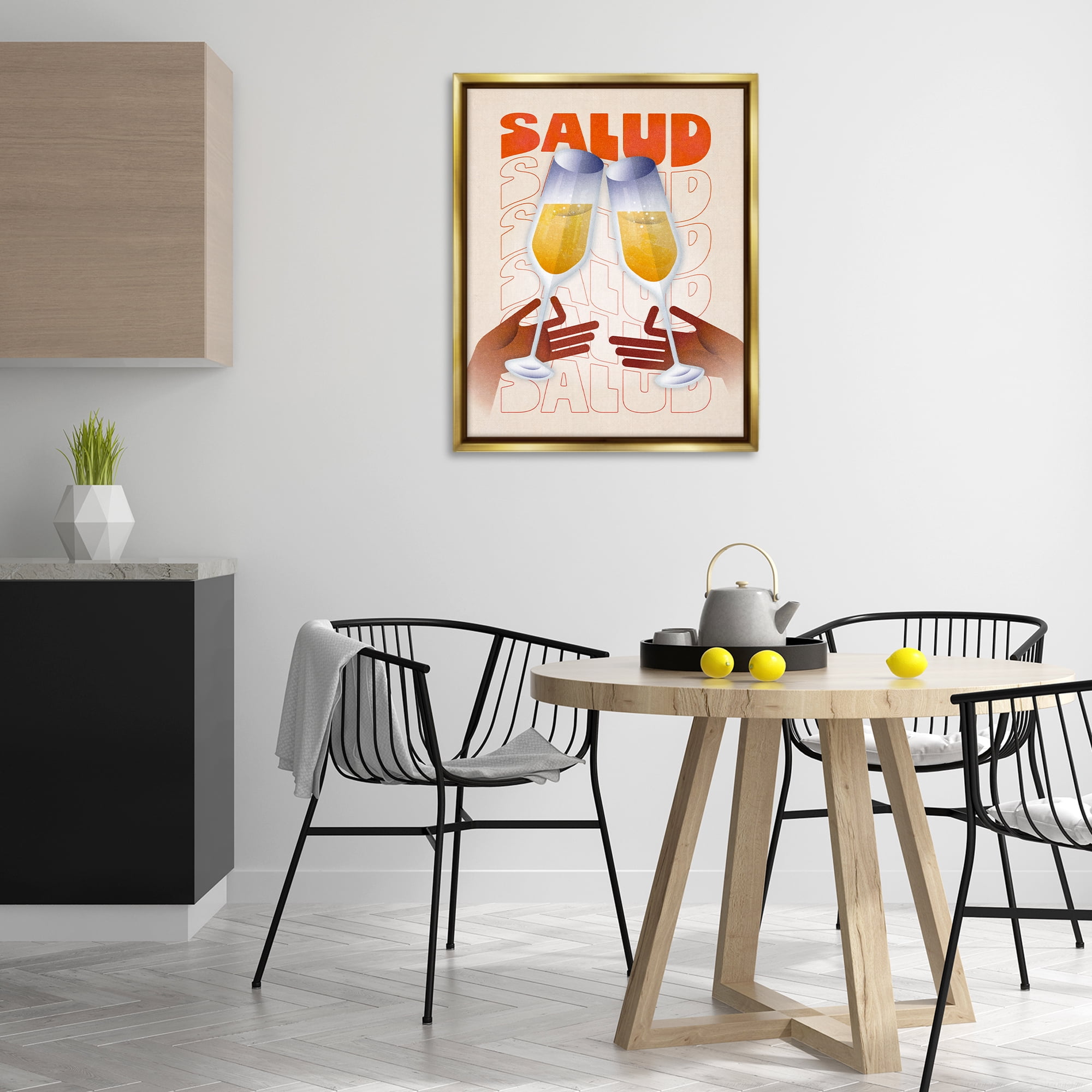 Stupell Industries Salud Cheers Champagne Food & Beverage Painting Gold Floater Framed Canvas Art Print Wall Art, 25 x 31