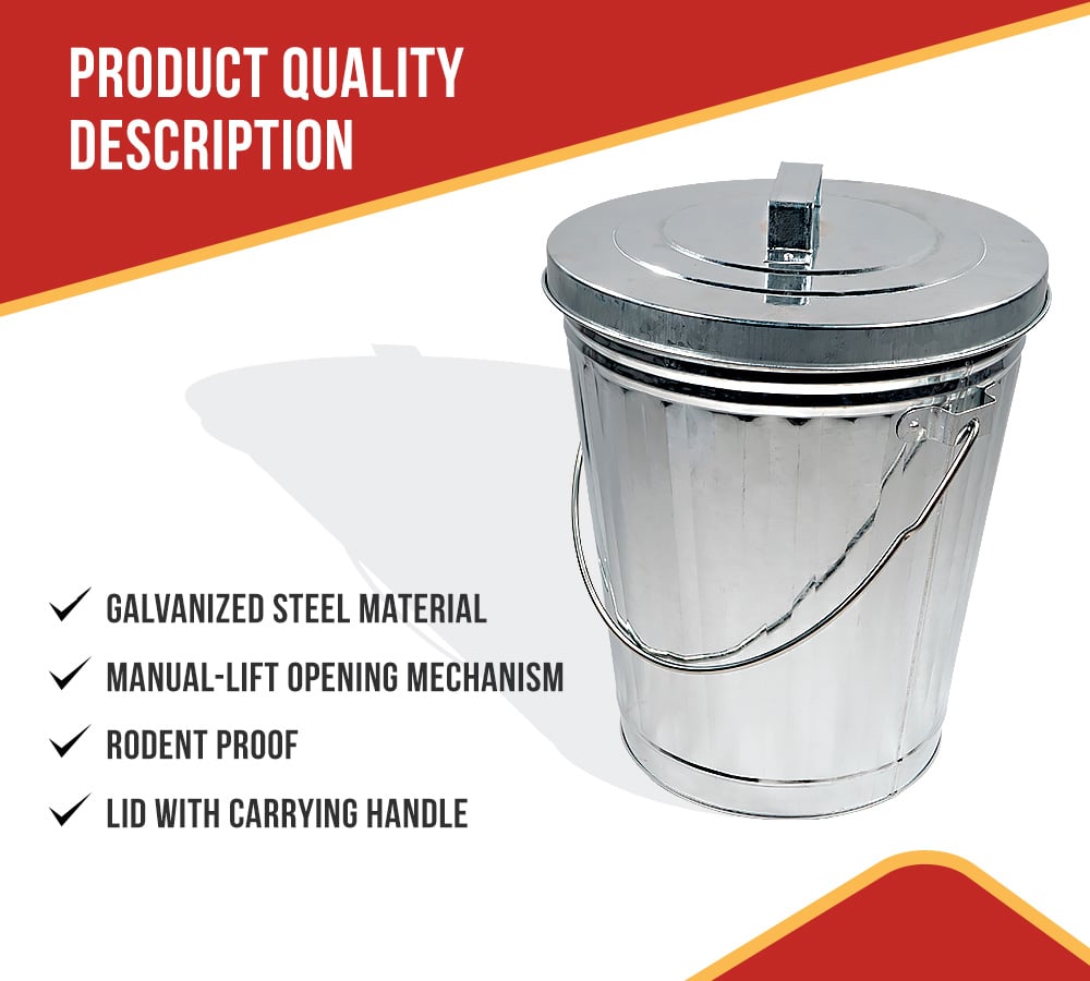 Galvanized Trash Can w/ Lid Ideal for Trailers - 4 Gallon Steel Mounted Small Outdoor Garbage Can for Home, Office, Bathroom, Kitchen - Fire and Heat Resistant