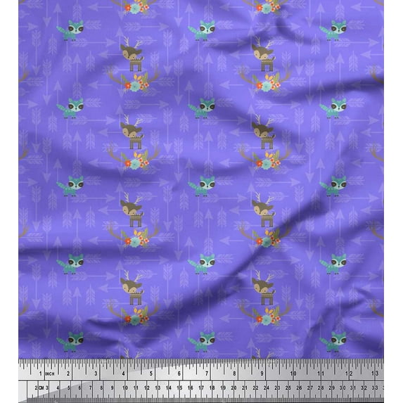 Soimoi Purple Velvet Fabric Arrow & Reindeer Kids Print Fabric by the Yard 60 Inch Wide