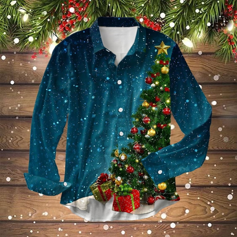 SRZYMJ Men's Christmas Shirts Long Sleeve Button Down Dress Shirts Funny  Xmas Printed Casual Loose Fit Holiday Party Tops