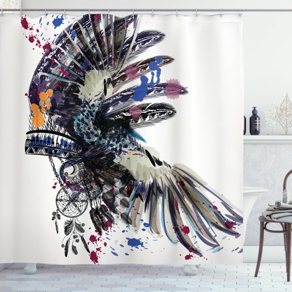 Ambesonne Feather Shower Curtain, Boho Fashion Theme, 69"Wx75"L, Multicolor