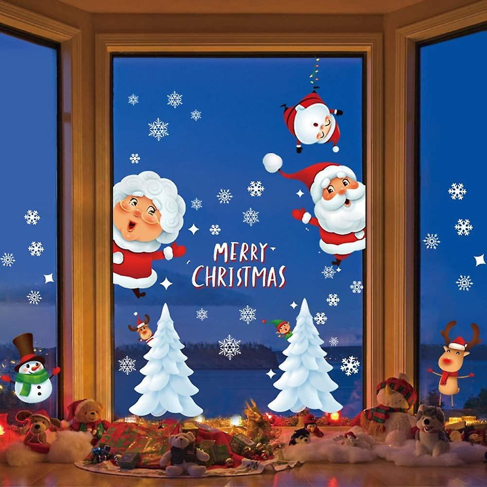 Decoración Navideña Para Ventanas - 133 Calcomanías De PVC Con Motivos De Papá Noel, Árboles Y Copos De Nieve