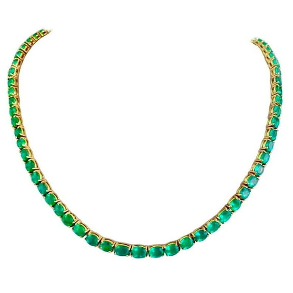 Emerald Tennis Necklace, Oval (6x4MM) Yellow Gold Plated Emerald Tennis Necklace, Green Color Necklace, Necklace Valantine Gift