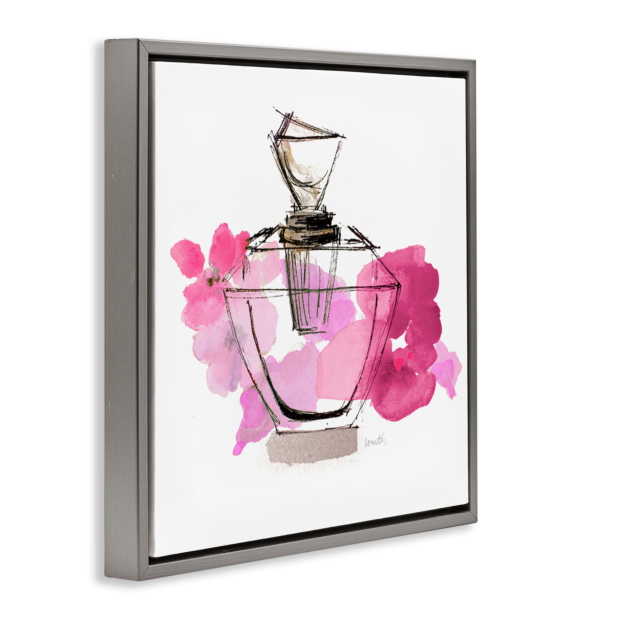 Stupell Industries Sketched Doodle Perfume Fashion Painting Gray Floater Framed Canvas Art Print Wall Art, 25 x 25