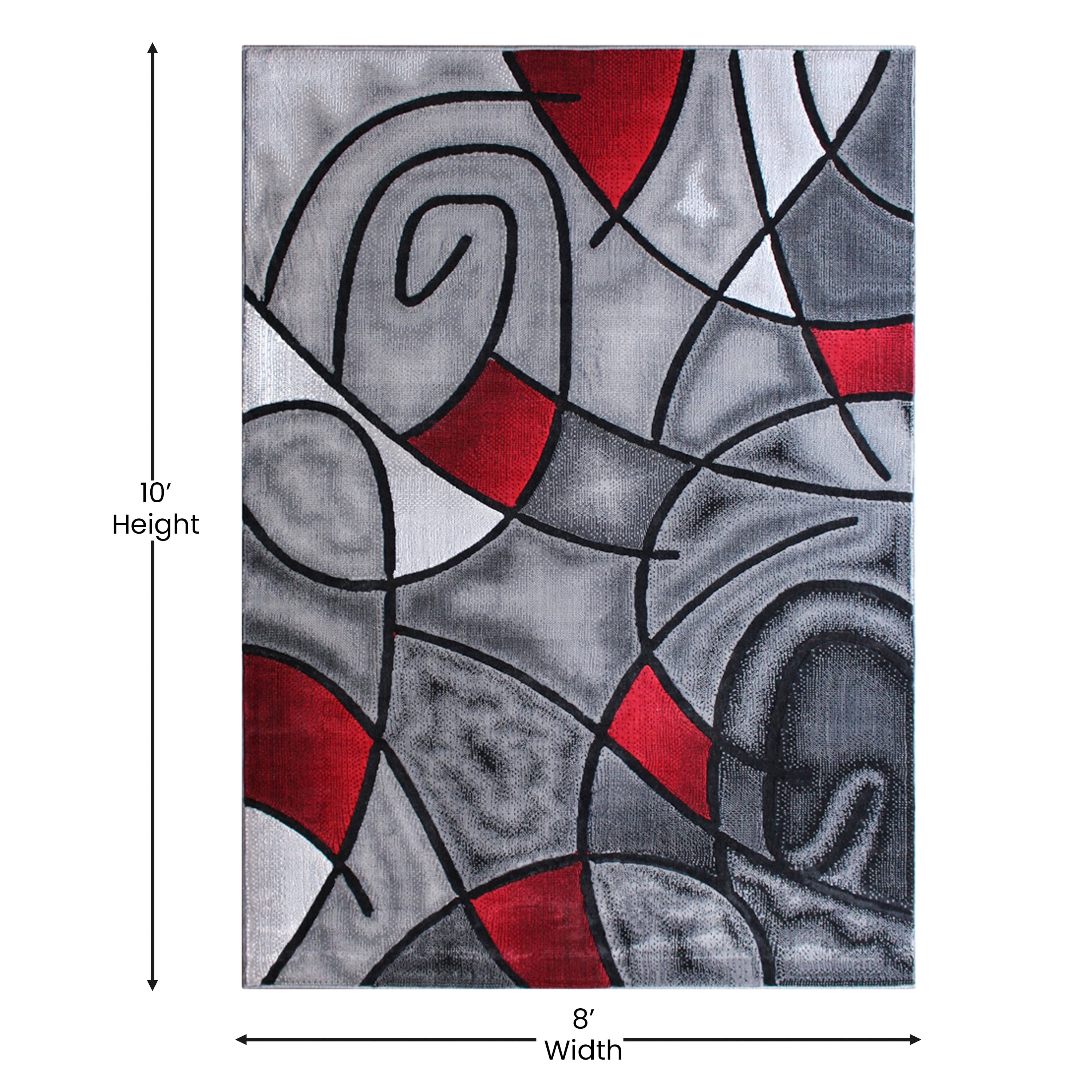 Masada Rugs Modern Contemporary Area Rug, Red Grey Black. (8 Feet X 10 Feet)