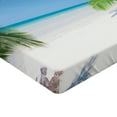 thumbnail image 2 of Ambesonne Ocean Fitted Sheet, Palm Leaf Tropical Beach, Full Size, Green Sky Blue White, 2 of 3