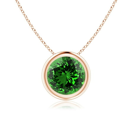 ANGARA Lab Grown 1.2 Ct Bezel-Set Round Emerald Solitaire Pendant for Women in 14K Rose Gold (Size-7mm) | May Birthstone Birthday Anniversary Jewelry Gift for Women | Lab-Grown Emerald Necklace