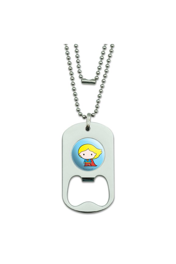 Superman Supergirl Cute Chibi Character Military Dog Tag Bottle Opener Pendant