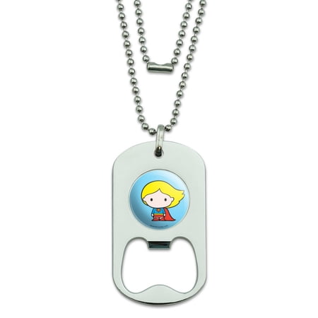 Superman Supergirl Cute Chibi Character Military Dog Tag Bottle Opener Pendant
