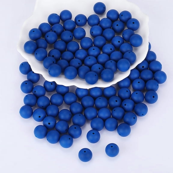 100pcs Round Silicone Focal Beads Marine Blue 15mm Hole: 2mm