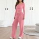 thumbnail image 4 of Karight Womens 2 Piece Sets Long Sleeve Slim Fit Crop Tops Wide Leg Pants Matching Lounge Set, 4 of 8