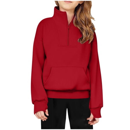 Xmyrz Oversized Sweatshirts For Girl Crew Neck Solid Zipper Shirts Lightweight Long Sleeve Y2K Outfits Trendy Fall Winter Pullover Tops Wine 5-6 Y