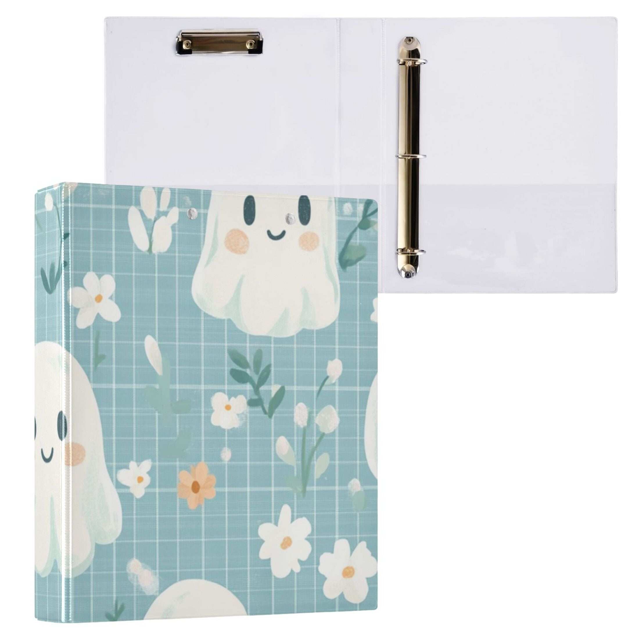 Halloween Flowers Ghosts 3 Ring Binders 1.5 inch Hardcover File Folders with Interior Pockets A4 Size Organizer for School Office Hospital