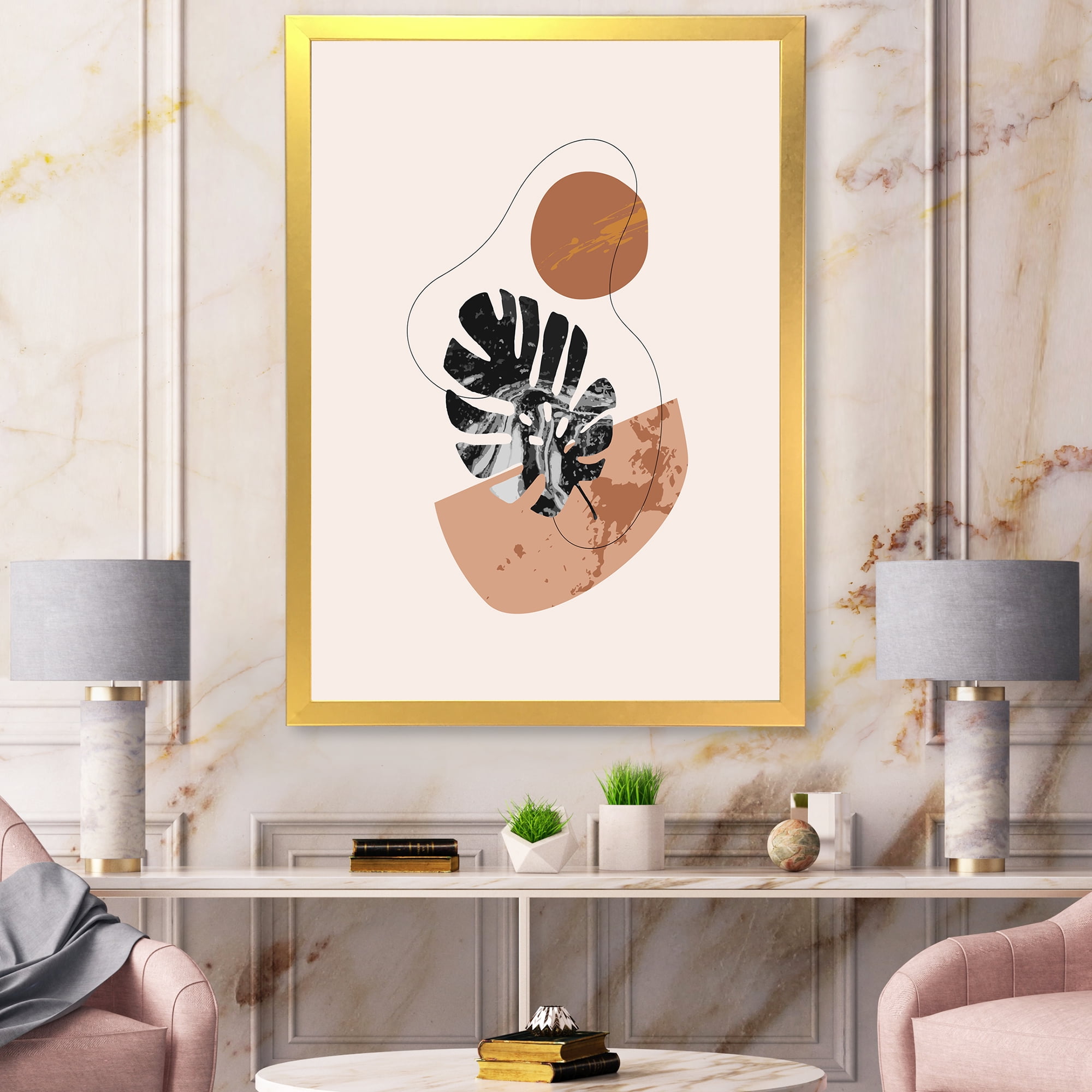 Designart 'Abstract Tropical Monstera Shapes and Leaves' Modern Framed Art Print