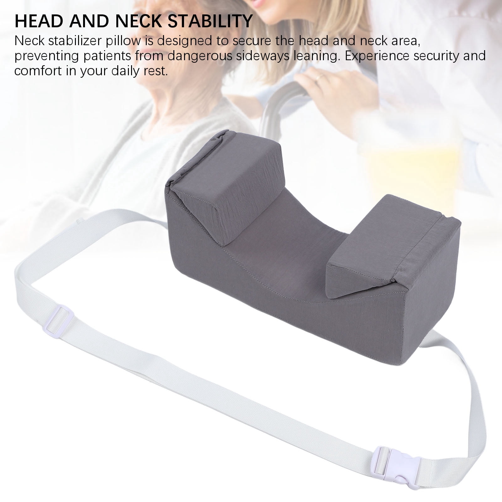 Rupoun Medical Head Positioning Pillow Gray Foam Wedge Neck Stabilizer for Bedridden Post Surgery, 15.75 x 7.87 x 7.09 inches / 40 x 20 x 18 cm, Face Up Sleeping Positioner with Removable Cover