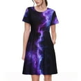 thumbnail image 1 of Balery Purple And Blue Nebula Vestidos sueltos de manga corta para mujer, vestidos de verano 2025, vestidos casuales de corte A con vuelo., 1 of 6