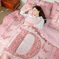 thumbnail image 4 of Manfei Letter Monogrammed Initial D Girl 7pcs Bedding Comforter Set,Kawaii Bow Butterfly Queen Bedding Sets Super Cozy,Bling Crystal Pink Glitter Queen Sheet Sets,Lightweight Room Decor, 4 of 8