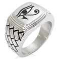 thumbnail image 1 of Stainless Steel Egyptian Eye of Horus Geometric Pattern Step-Down Biker Style Polished Ring, 1 of 1