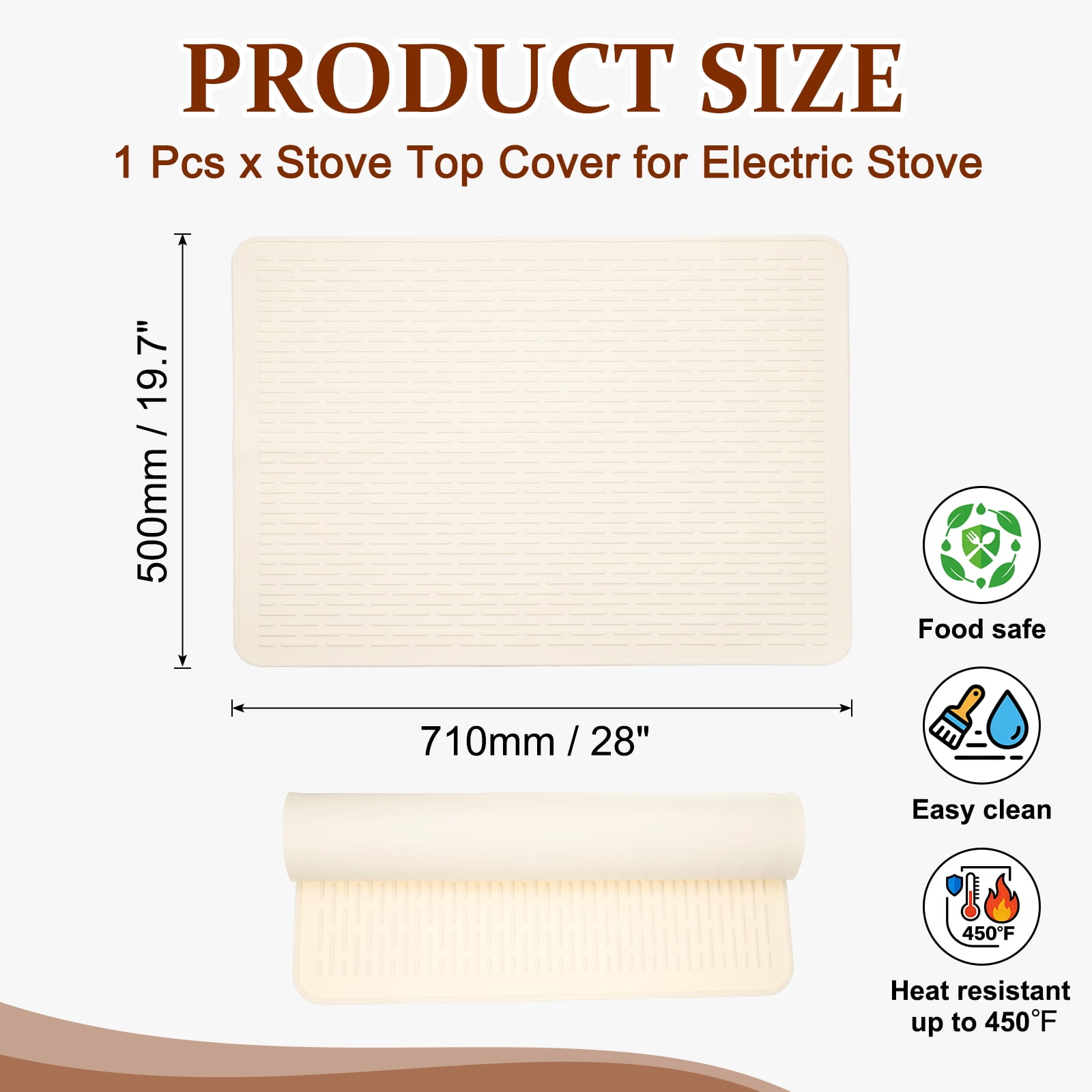 Uxcell 28 x 20 Inch Stove Top Cover for Electric Stove, 1Pcs Silicone Stripe Mat for Glass Top Cover Non-Slip Glass Cooktop Protector for Kitchen Oven Dish Drying Mat, White