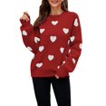 thumbnail image 1 of Suéter de Manga Larga Patrón de Jacquard de Corazón Puño Elástico Suelto Cómodo Estilo Casual Jersey de Cuello Redondo Prendas de Punto para Diario Rojo L, 1 of 8