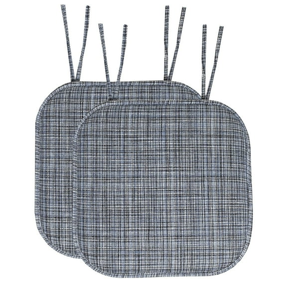 Sweet Home Collection Aria Memory Foam Non-Slip Chair Pad with Ties Blue/Black Set of 2