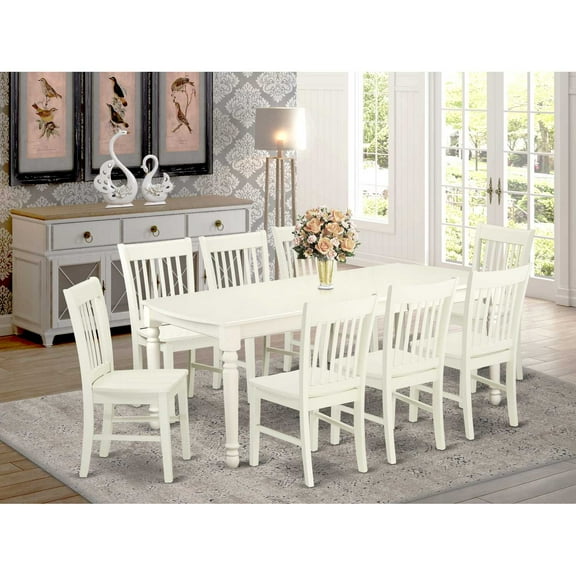 East West Furniture Dining Room Set Linen White, DONO9-LWH-W