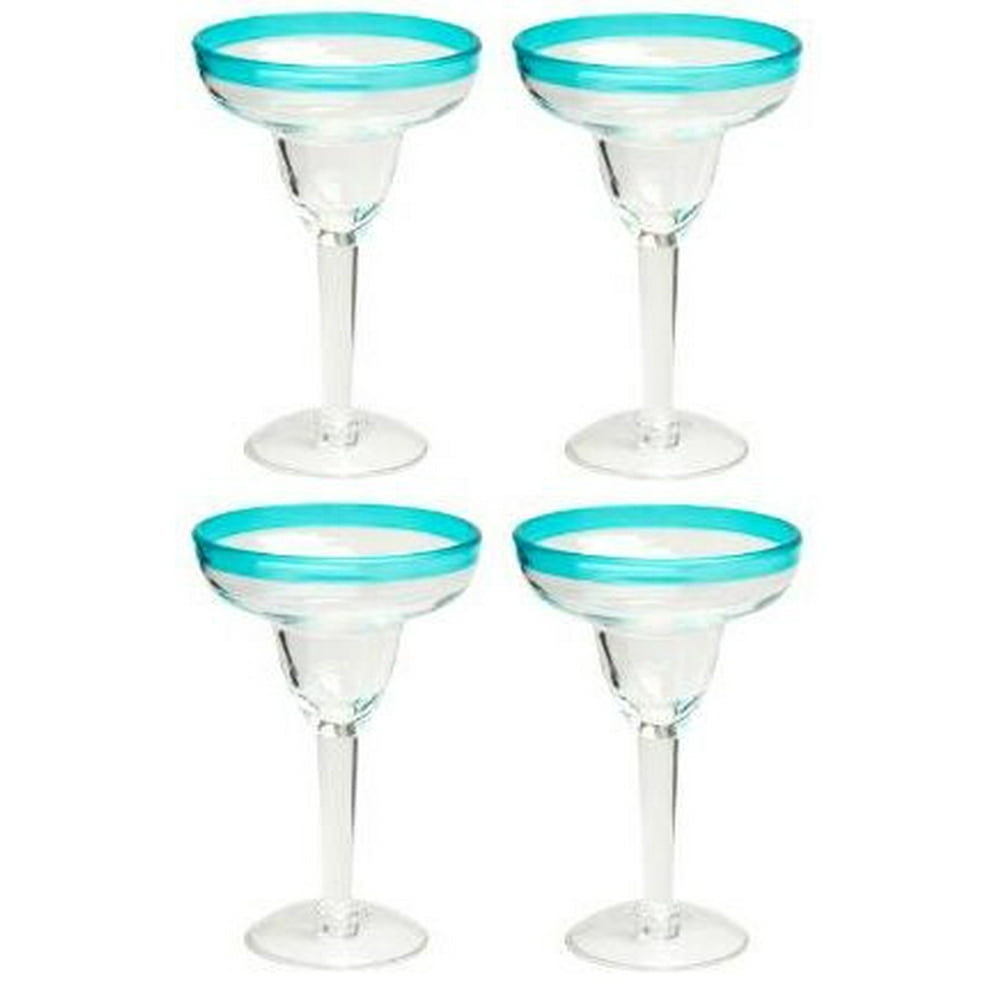 Nantucket Home Mexico Colored Rim Acrylic Margarita Glasses, Set of 4 (Teal)