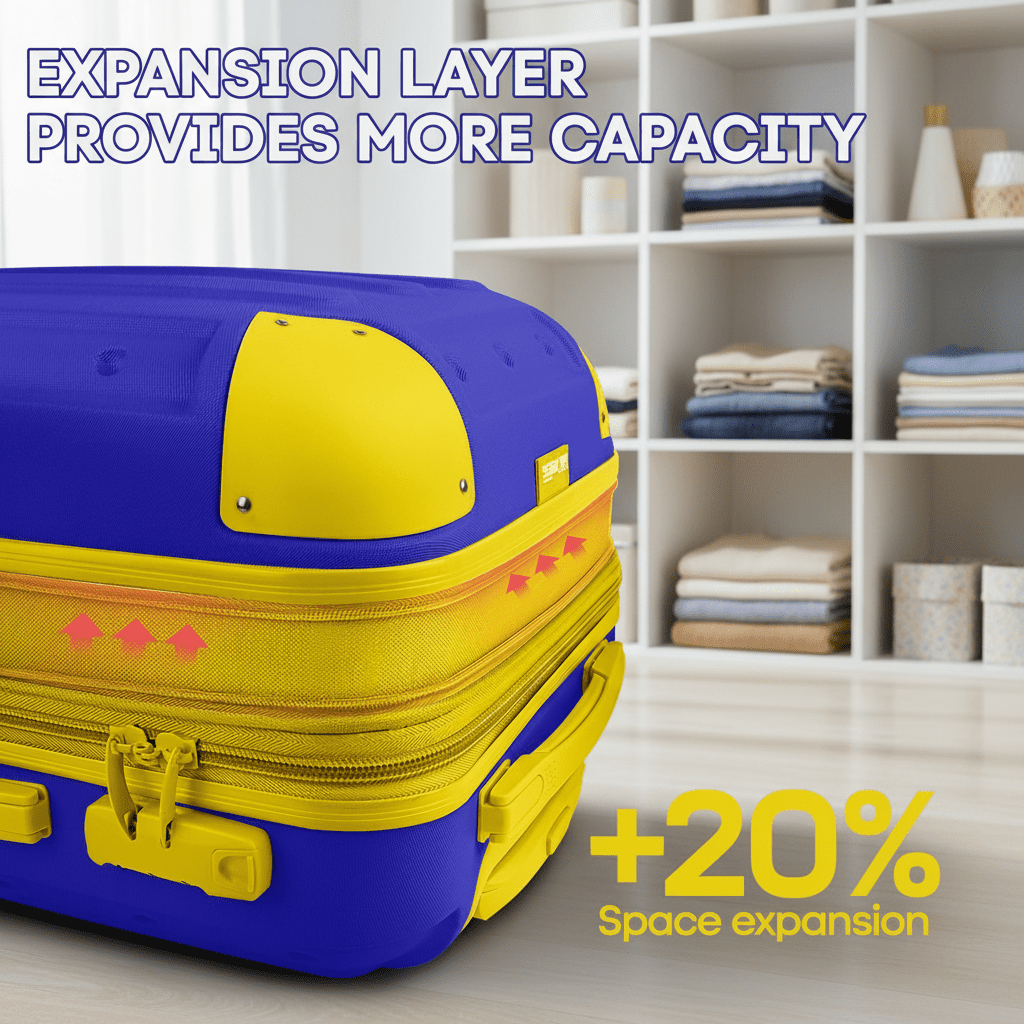 3 Piece Hardside Luggage Set, Expandable ABS Spinner Suitcases (20/24/28) – Lightweight & Scratch-Resistant Travel Luggage, Blue -EL2401
