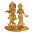 thumbnail image 1 of Radha Krishna Murti, Elegant Design With Rich Color Details, Brass, Gold - 7 Inch, Ideal For Décor & Devotional Use, Antique Style, Handmade, Gift For Religious Celebrations, Weddings, Idol, 1 of 5