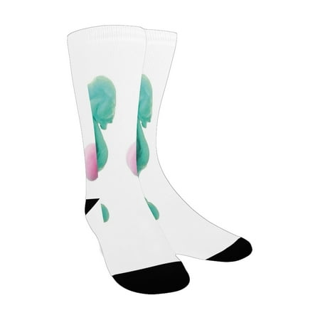 

Pink Abstract Art Ink Swirling in Water Splashes of Paint on White Background Pattern Pink and Green Custom Socks for Women
