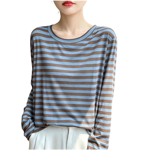 Tumotour Pullover Tops for Women'S Long Sleeve Striped Color Block Blouse Crew Neck Fall Tunic Shirt