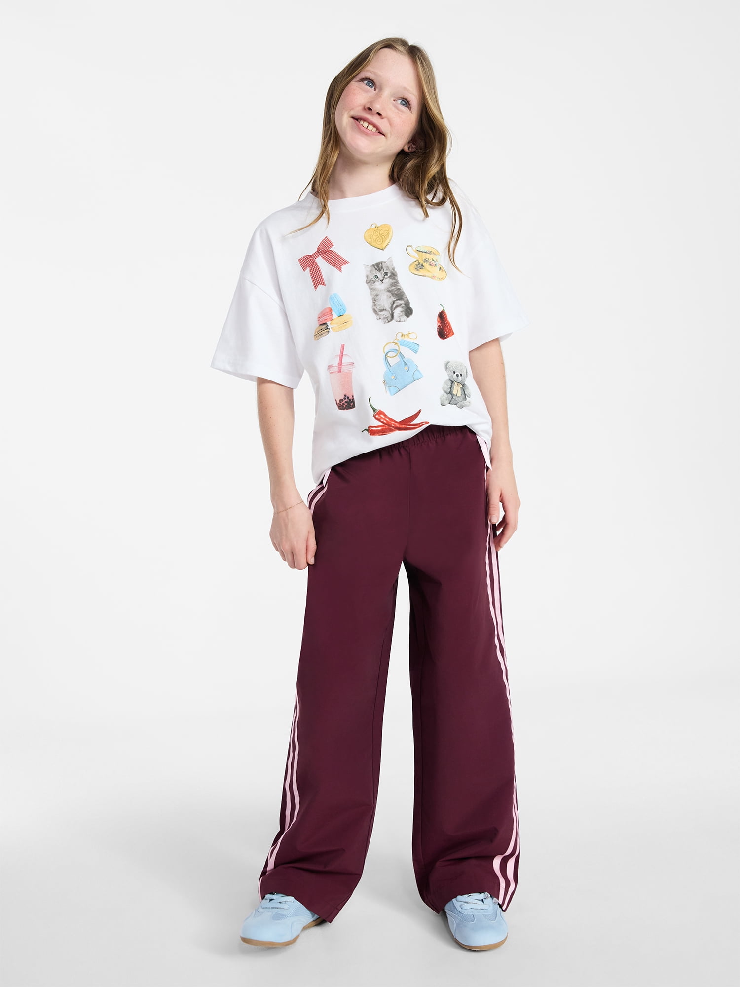 Weekend Academy Girls Oversized Graphic Tee with Short Sleeves, Sizes 4-18