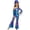 Blue, variant on Kids Girls Metallic Shiny Sequin Tassel Slit Bell Bottom Jumpsuit with Fedora Hat for Jazz Disco Dance Wear Hot Pink 8