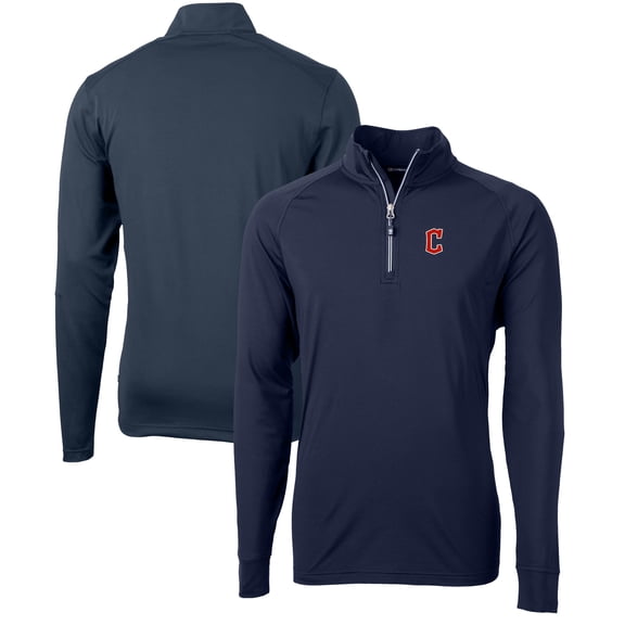 Men's Cutter & Buck Navy Cleveland Guardians Adapt Eco Knit Stretch Recycled Quarter-Zip Pullover Top