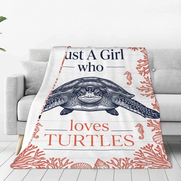 Sea Turtle Blanket, Soft Flannel Blanket with Cute Blue Design, Cozy All Season Couch Sofa Throw 50x40