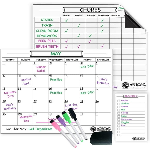 Tableau Magnétique de Chores et Calendrier de Chores pour Adultes - Tableau de Planification Effaçable à Sec pour Plusieurs Enfants, Tout-Petits, Adolescents, Adultes - 3pk Inclut Liste de Tâches, 4 Marqueurs, Effaceur - 12 x 16 Pouces (Blanc)
