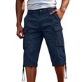 thumbnail image 2 of YABCSAZ Men's Cargo Shorts Knee Length Summer Shorts Cotton Capri Shorts, Lightweight Breathable Outdoor Casual 3/4 Length Elastic Waist Drawstring Capri Cargo Pants with Multi Pockets, 2 of 5