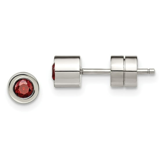 Primal Steel Stainless Steel Cubic Zirconia January Birthstone Polished Post Earrings