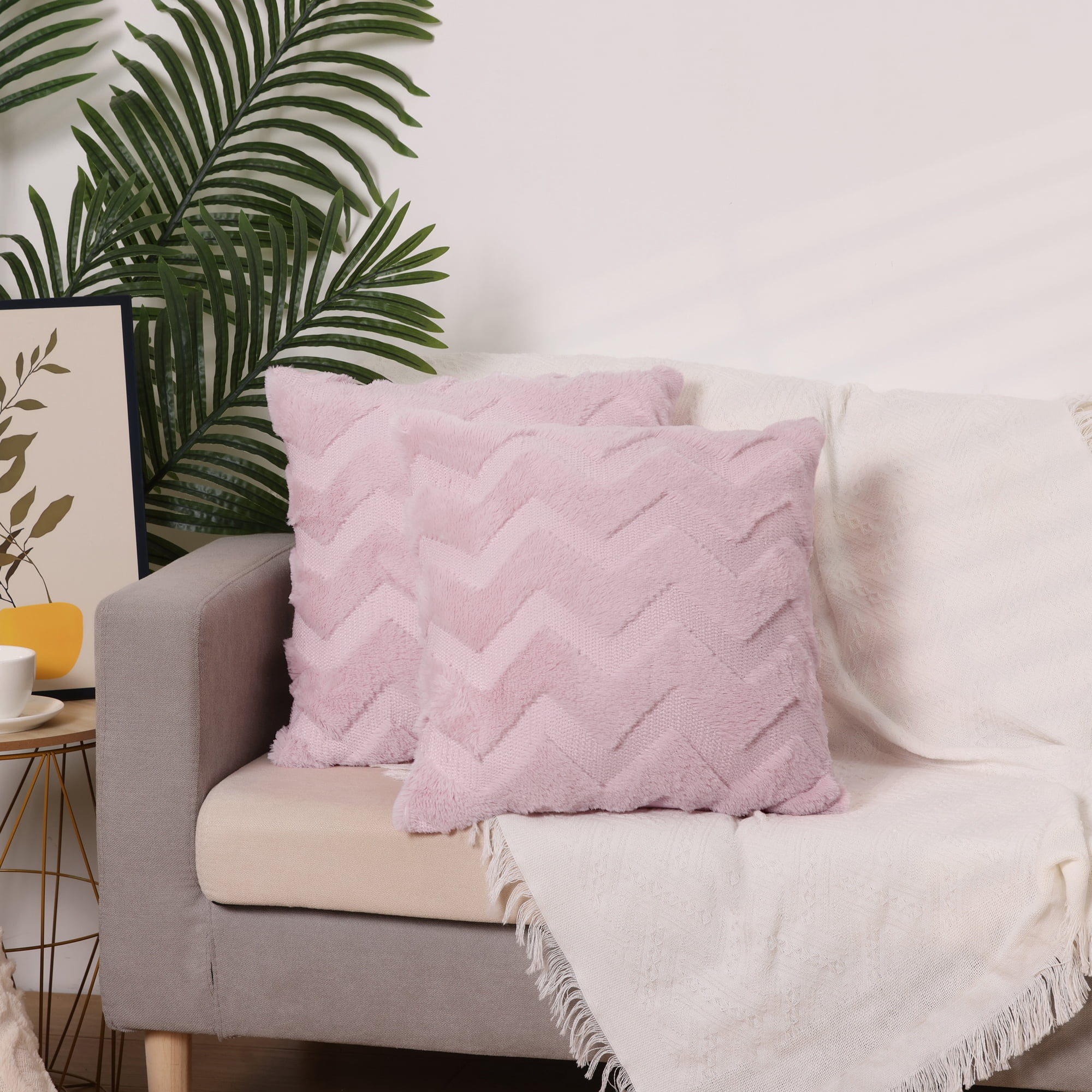 Unique Bargains Soft Plush Throw Pillow Covers Decorative Cushion Covers (2 Count) Pink-3 18" x 18"