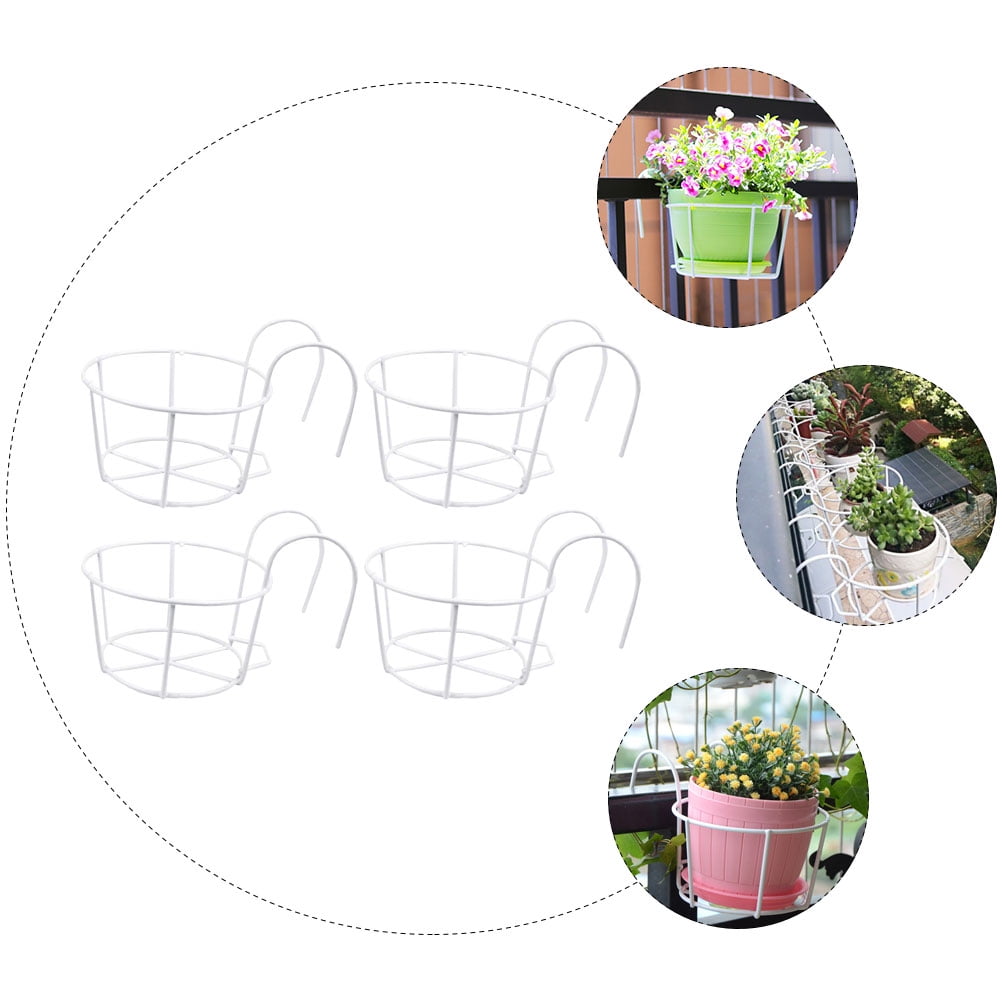 IBASETOY 4Pcs White Hanging Planter Basket Iron Wire Holder for Balcony Railing Outdoor Use