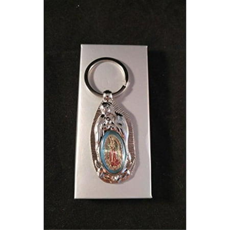 our lady of guadalupe, baptism/first communion memory gift silver n blue key chains 12 party pack. recuerdos de mi bautizo / primera comunion nuestra virgen de guadalupe llaveros. by party supplies