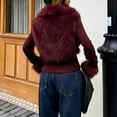 thumbnail image 4 of Sorvello Women's Faux Fur Collared Zip Up Jacket Fall Clothes Slim Fit Winter Coats Wine M, 4 of 5